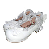 Girls Sweet Lolita Ruffles Bowknot Lace Bridal Wedding Shoes Women High Heel Bordered Princess Dress Men Pink Plus Size
