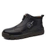 New Winter Men's Boots Luxury Brand Leather Plush Warm Snow Boots Outdoor Slip On Zip Metal Motorcycle Boots Big Size