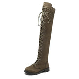 Over-Knee Boots Round Head Low-Heeled Side Zipper Large Size Boots Size 43 Strapped Women's