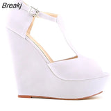 New Fashiont Ladies Platform Sandals Buckle Velvet Thick High Heels Shoes Wedges Pumps Office