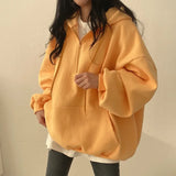 Women Hoodie Harajuku Loose Oversized Solid Color Top Half Zip Up Sweatshirt Female Casual Long Sleeve Pocket Hooded Coats