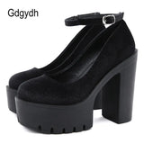 Spring Autumn Sexy Platform Women Pumps Shoes Woman Thick High Heels Shoes Female Black Rubber Sole Suede Platform