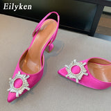Silk Women Pumps Crystal Strange Style High heels Summer Bride Shoes Comfortable Heeled Party Wedding