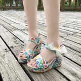 Breakj 2024 New Sandal Women Korean Version Plus Size Fashion Bow Slope Heel Fishmouth High Heel Roman Sandal