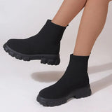 Spring Autumn Shoes Platform Round Toe Pink Purple Ladies Boots Zapatos Mujer Size 43 Women Boots Stretch Fabrics