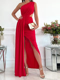 Ladies Fashion Oblique Shoulder Hollow Out Waist Irregular Party Dress Sexy Off Shoulder Slit Dress Summer Casual Holiday
