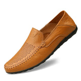 Leather Men Casual Shoes Italian Men Loafers Moccasins Slip On Men's Flats Breathable Hollow Out Male Driving