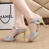 Breakj One Word Fishmouth Sandal Korean Version Nightclub Open Toe Lady Tall Heel Slippers Plus