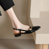 Breakj Retro Soft Leather Coarse Heel Mountain Tea Head Sandals Women's Summer New Low Heel Back Empty Mary Jane Single