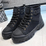 2023 Spring Ladies Fashion Shoes Autumn Winter Comfortable Leisure Leather Thick Platform Ankle Boot Low Heel Flats PU