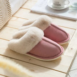 Winter Warm Home Fur Slippers Women Luxury Faux Suede Plush Couple Cotton Shoes Indoor Bedroom Flat Heels Fluffy