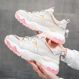 Mesh Chunky Sneakers Casual Shoes Women Sneakers Comfortable Thick Sole White Flats Platform Sneakers Round Toe Lace