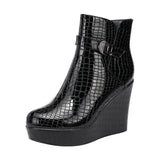 Breakj Slope And Short Boots Women Thick-Bottom Waterproof Leather Boots Light And Slip Single Boots Autumn And Winter Side Zipper Plus Velvet Martin