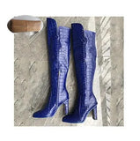 Leather Knee High Boots Women Sexy Chunky High Heels Long Boots Female Winter Party Shoes Cowboy Knight