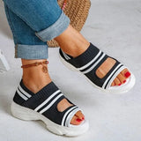 Fashion Sandals Women Mesh Hollow Out Ladies Sandals Flat Low Heels Comfy Durable Stripe Women Shoes Large Size