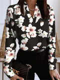 Women 2022 Spring Elegant V-Neck Blouse Popular Vintage Flowers Print Slim Shirt Autumn Office Ladies Fashion Long Sleeve