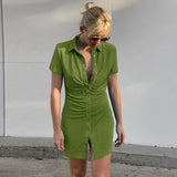 Mini Dress Female Autumn Stack Flannel Pleated Bodycon Dresses For Women Enegant Party Street Casual Long Sleeve