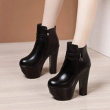 Tiangao 15Cm Catwalk Martin Boots Autumn And Winter Velvet Thickened Waterproof Table Thick Heels High Heels Medium-Sized Short
