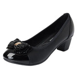 Breakj Beaded Mother Shoes Soft Soles Single Shoes Thick Heel Lazy Leather Shoes Round Head Working Shoes Heel Women's