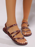 Breakj Women's Sandals Large Size 2025 New Clip Toe Retro Buckle Flat Bottom Cross With Beach Women's Shoes