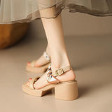 Breakj New 2024 Summer Patchwork Color, High Heel And Thick Heel Fairy Roman