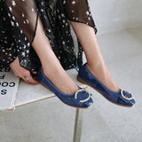 Summer Women's Patent Leather Shoes New Ballet Flats Shoes Women Foldable Soft Square Toe Rhinestone Crystal Flats
