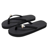 Pearl Flip Flops Women New All -match Beach Shoes Summer Non-slip Clip Foot Sandals Chaussures Plates Bathroom