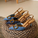 Breakj Wind High Heels 2024 New French Shallow Pointed With Thin Denim High Heel Sandals Summer