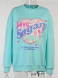 Sweet Love Printing Oversize Sweatshirts Cotton Fitness O Neck Long Sleeve Pullover Autumn Winter Harajuku Kawaii