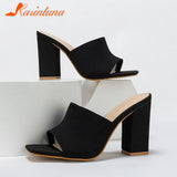 Platform Slipper For Women 2023 New Fashion Chunky Heel Knitted Wool Fashion Mules Sandals Walking Comfy