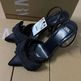 Breakj 2025 Summer New Women's Shoes Heel Bow Decorated High Heel Shoes Behind The White Fairy