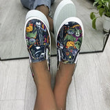 Flats 2021 Plus Size Fashion Graffiti Flat Shoes Women Low Cut Slip-on Casual Shoes Ladies Canvas Loafers Zapatillas