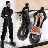 Winter Combat Boots 2021 New Fur Black Platform Boots For Women Punk Gothic Shoes Ankle Boots Female Brand