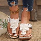 Breakj Size 2023 Spring And Summer New Flower Belt Buckle Slippers Female Casual Wedge Sandal T Word Slippers