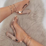 Breakj New Nude Thick High Heels Large Size Sandals Women's