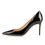 Pointed Black Riveted High Heels Ladies White Apricot Lacquered Leather Wedding