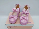 Women High Heels Shoes New Lolita Laser Fabric Rabbit Ear Bow Crescent Lace Thick Heeled Ladies Single